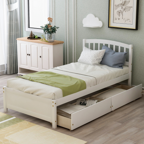 Twin Platform Storage Bed Wood Bed Frame with Two Drawers and Headboard, Espresso(Previous SKU: SF000062PAA)、、casual