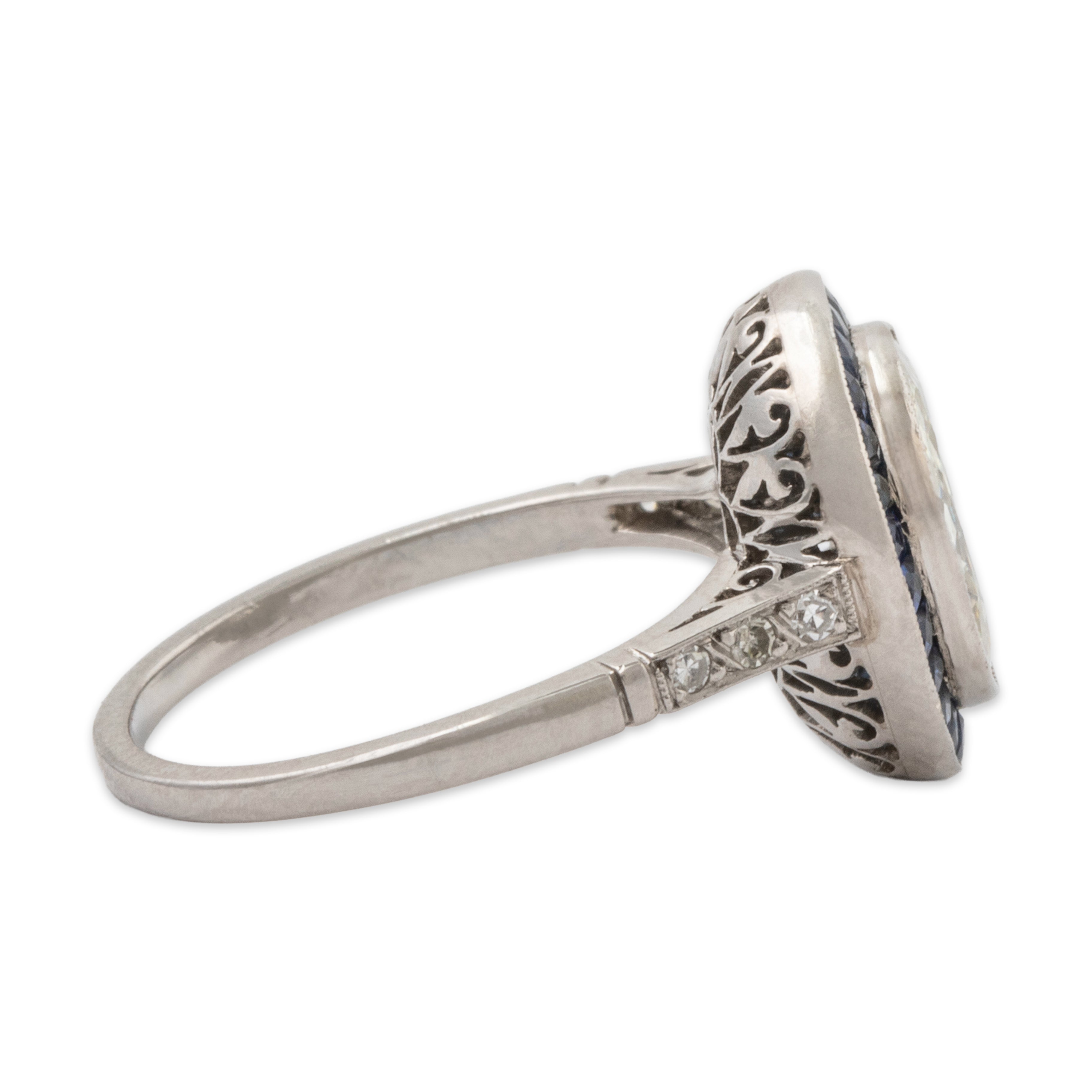 Vintage Platinum 1.488cttw Old Mine Cut Diamond Blue Sapphire Incredible Halo Ring、mySite、hinf8tx79