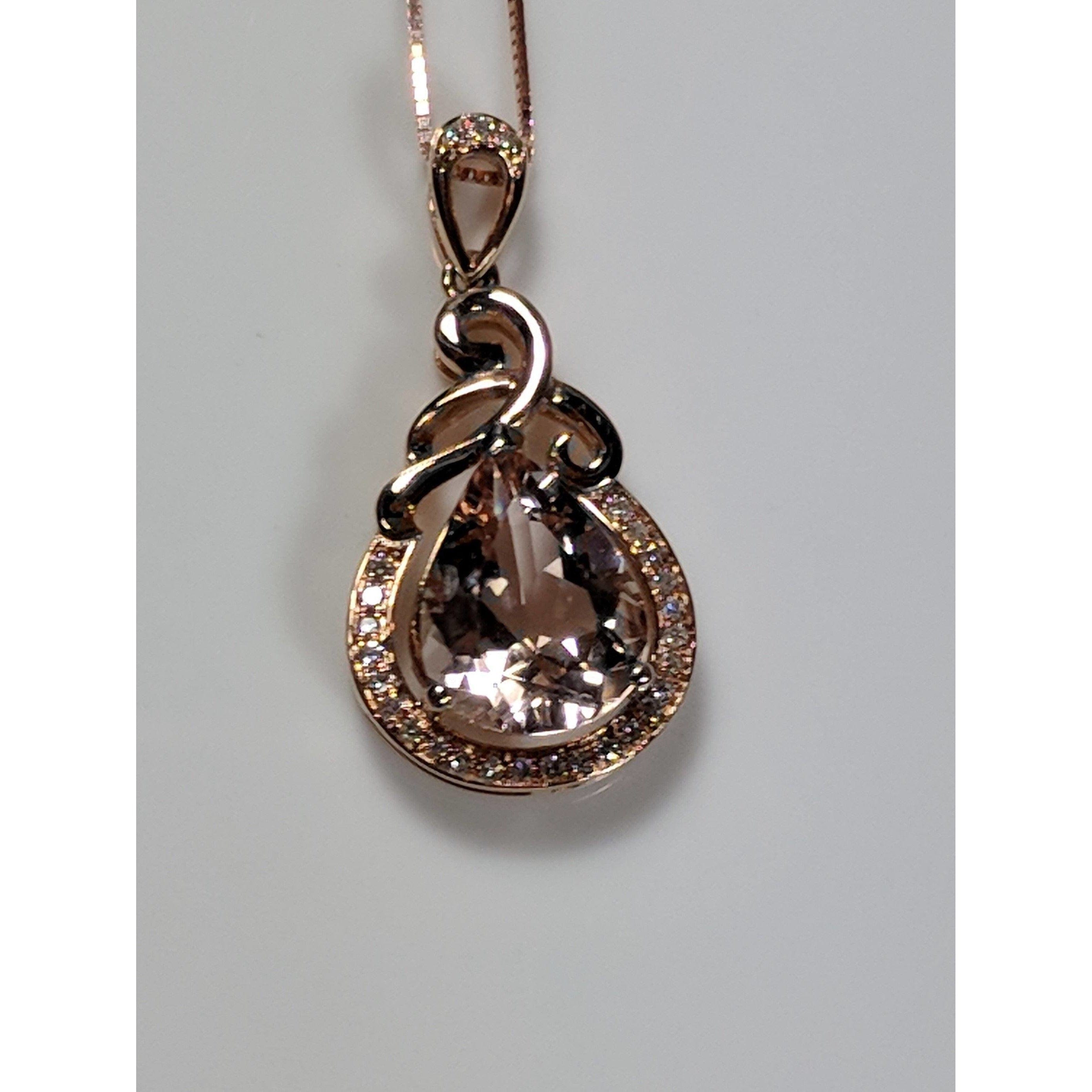 Morganite and Diamond Pendant Necklace in 18K Rose Gold, 2.08ctw、mySite、g9winljtr