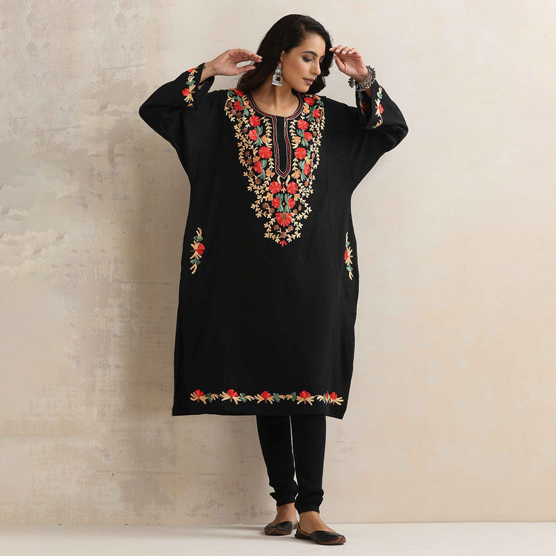 Woolen Kurta For Women | Kashmiri Embroidered | Black、mySite、camillekostekn