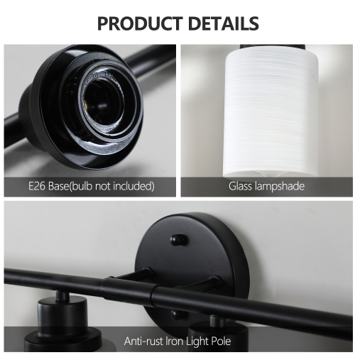 39" Modern 6-Light Vanity Bathroom Mirror Light, Frosted White Glass with Black Iron Frame, Contemporary Wall Sconce for Bedroom, Bathroom, and Dressing Room (No Bulbs)、、eastwooduniform