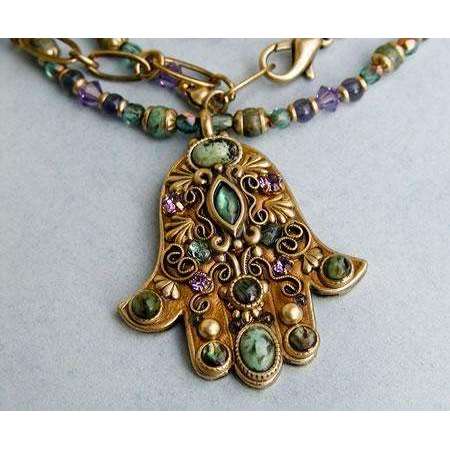 Michal Golan African Turquoise, Abalone and Amethyst Hamsa Necklace、mySite、topwebapps