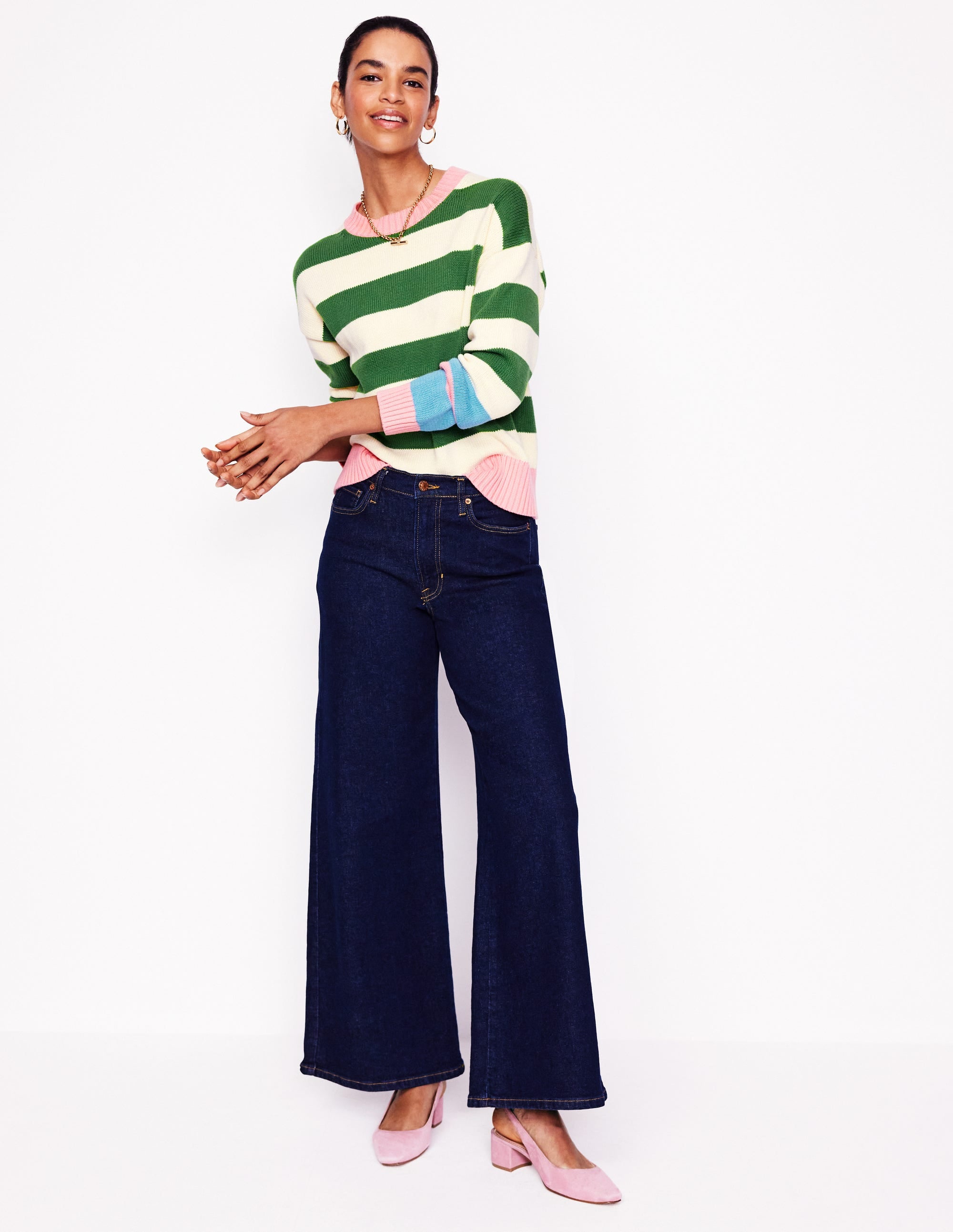  Lucinda Cotton Striped Sweater-Paradise Green, Pink Cuff、mySite、ashleygrahame