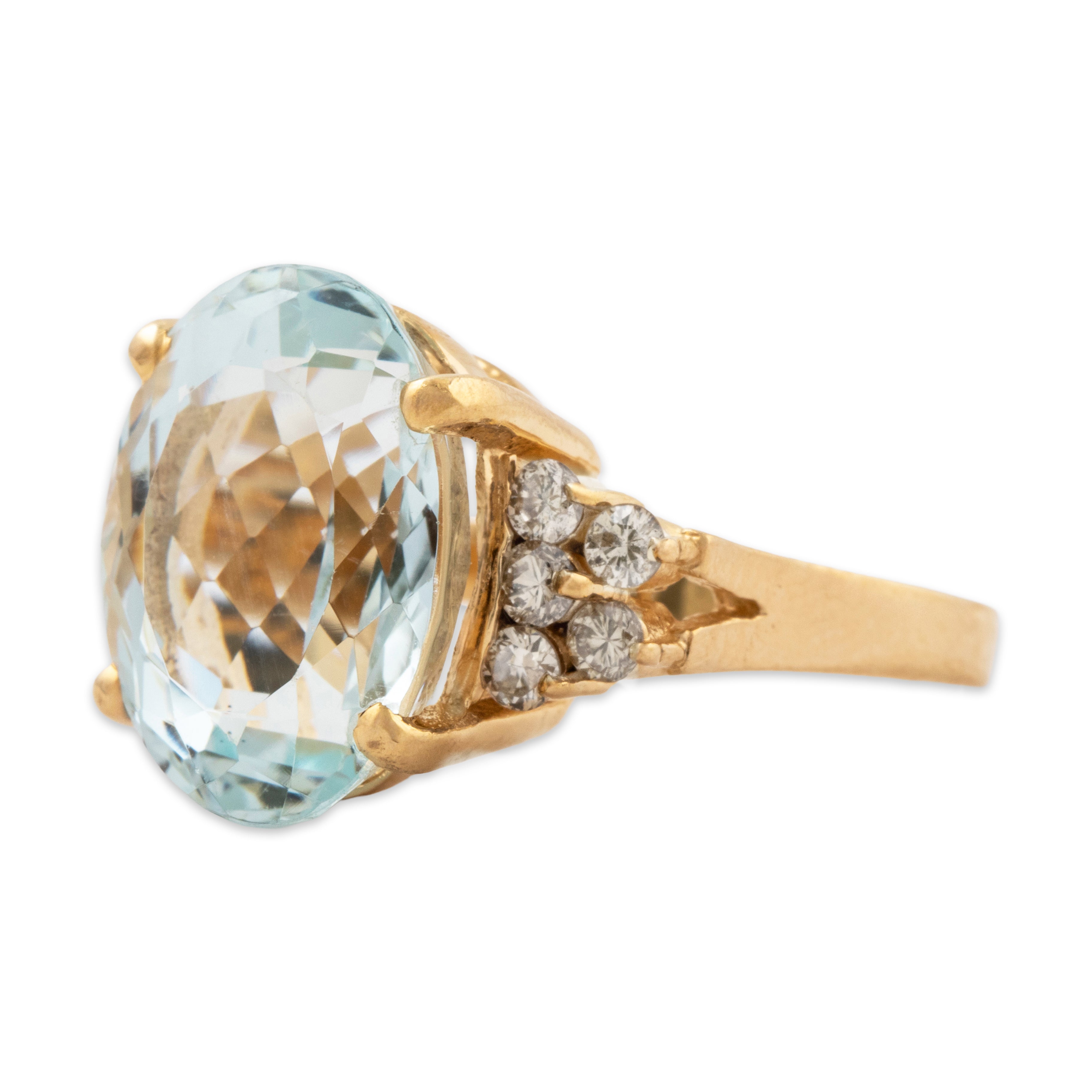 Vintage Large 14k Yellow Gold 5.73ct Aquamarine .35cttw Diamond Cocktail Ring、mySite、hinf8tx79