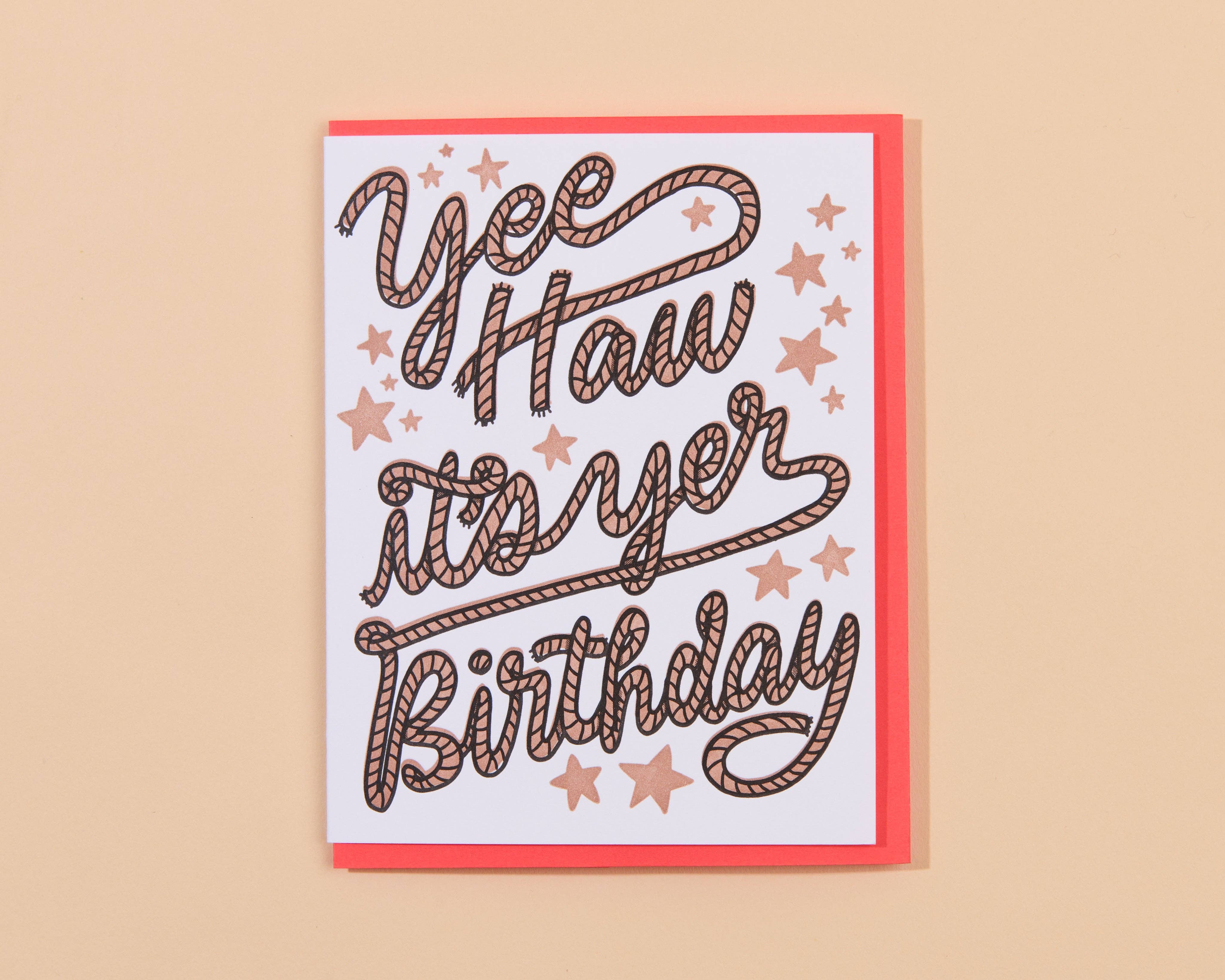 And Here We Are - Yee Haw Western Birthday Letterpress Greeting Card Spring Easter- Made in USA、mySite、garagedoors4me