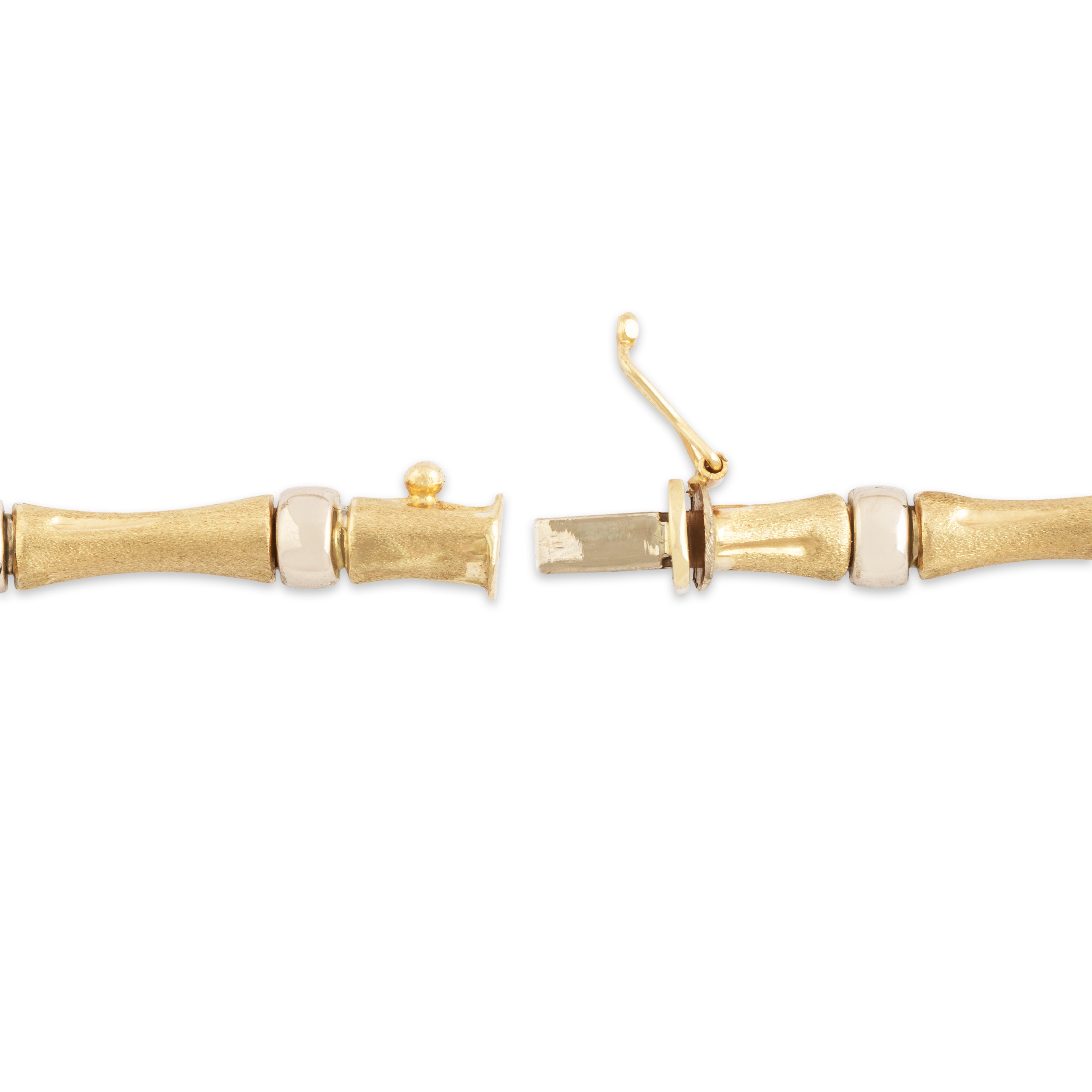 Vintage 14k Yellow & White Gold Brushed Bamboo Link Bracelet 7、mySite、hinf8tx79