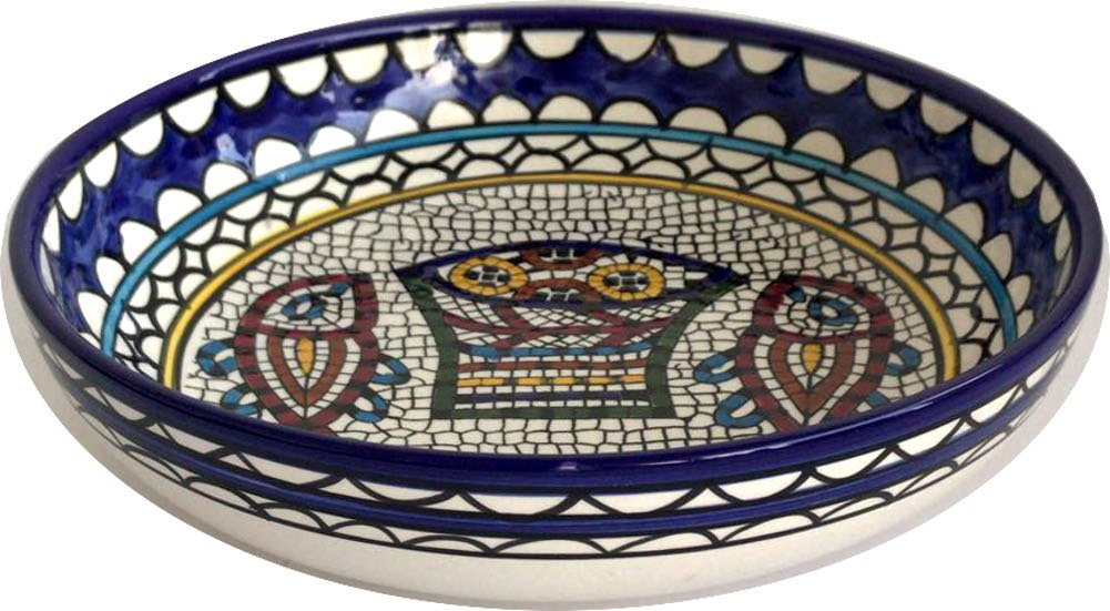 Holy Land Market Tabgha or Fish and Bread Multiplication Miracle Armenian Ceramic Serving Bowl - (11 inches in Diameter and 2.25 Inches deep) - Asfour Outlet Trademark、mySite、topwebapps