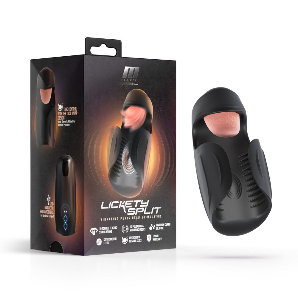M For Men By Blush® | Lickety Split - Vibrating Automatic Male Masturbator With Tongue Licking Oral Stimulator - Black、mySite、bottomscart