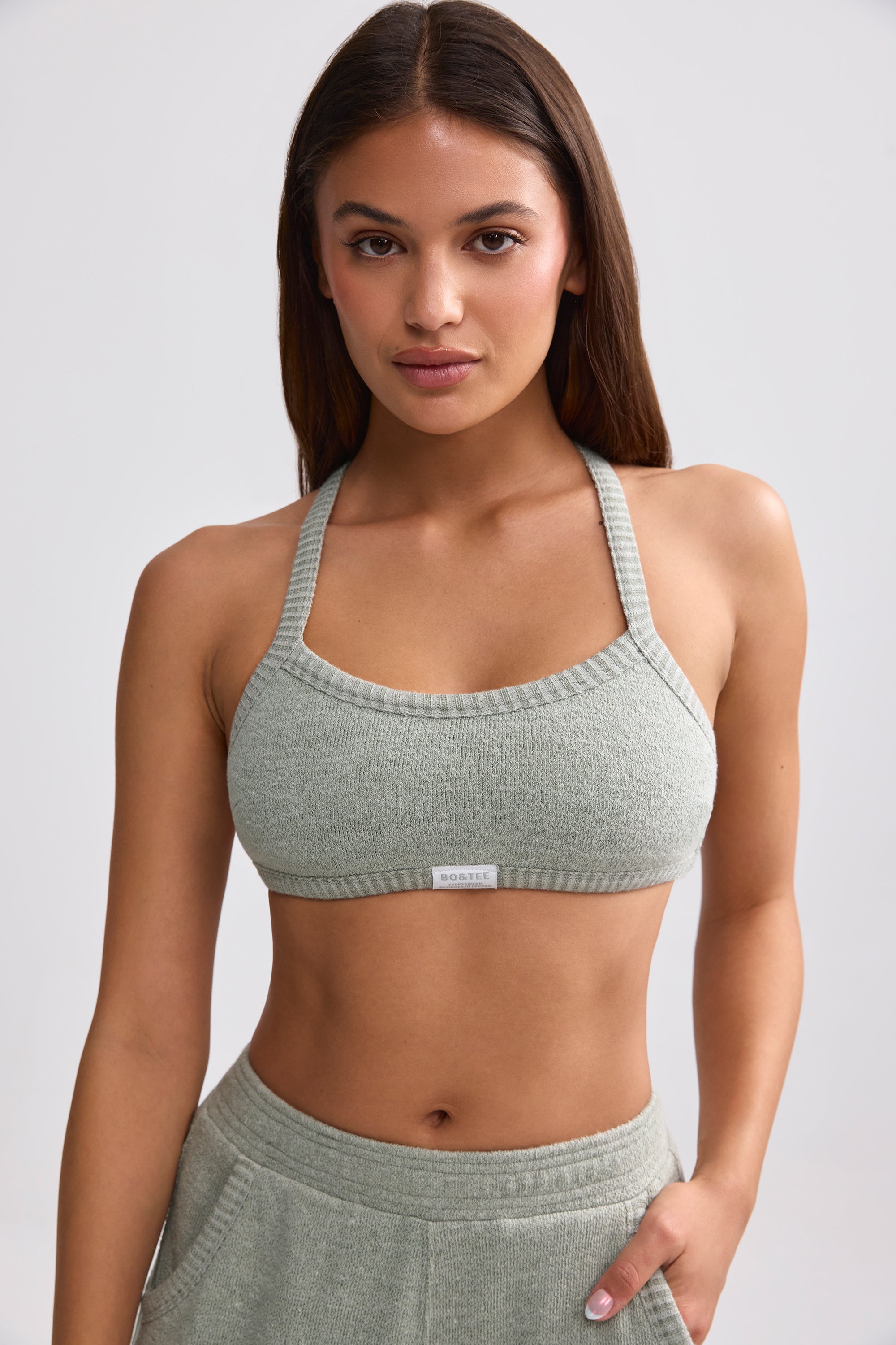 Terry Towelling Scoop-Neck Bralette in Sage Grey、mySite、solidvoid