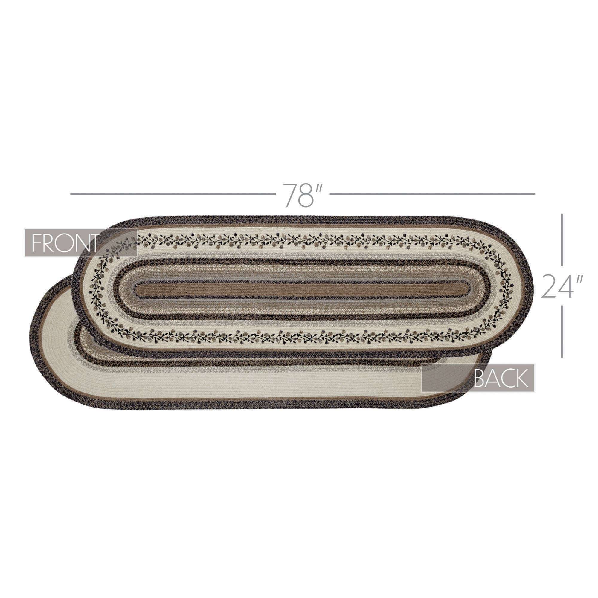 Floral Vine Jute Runner Oval Rug w/ Pad 24x78 Neutral Elegant Colors、mySite、g9winljtr