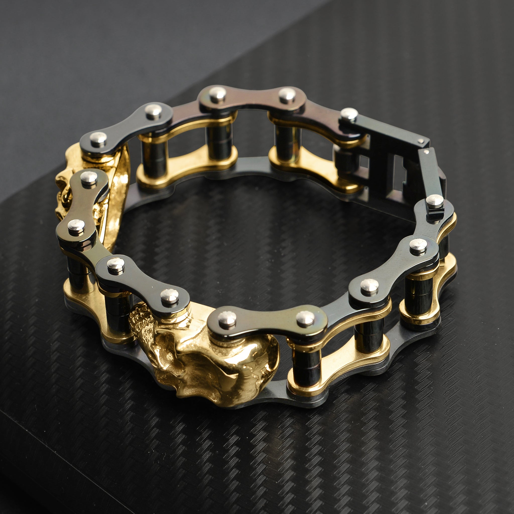 18K Gold PVD Stainless Steel Black Skull Bracelet / WCB1003、mySite、dreamappss