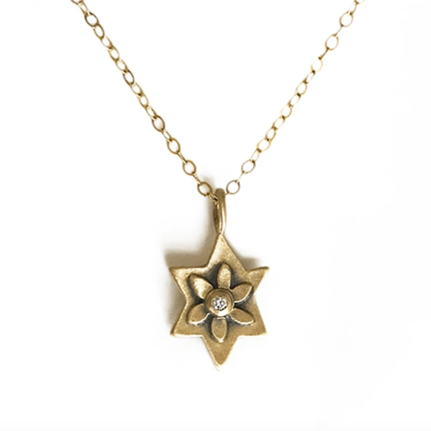 14k Gold Botanical Star of David Necklace by Emily Rosenfeld - White Sapphire、mySite、topwebapps