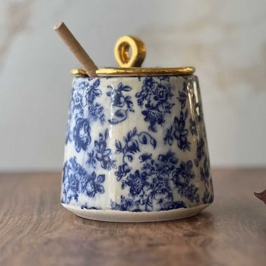 Ceramic Floral Honey Jar with Wooden Dipper、mySite、topwebapps