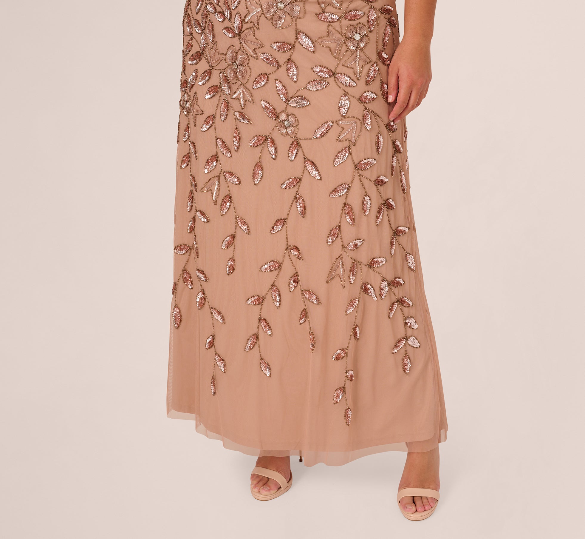 Plus Size Blouson Short Sleeve Beaded Long Dress In Rose Gold、mySite、solidvoid