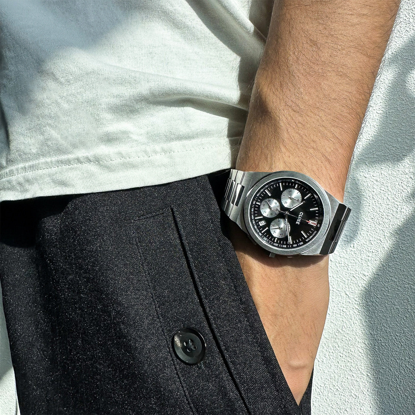  Vigoureux Chrono Watch Steel, Black, Silver Colour