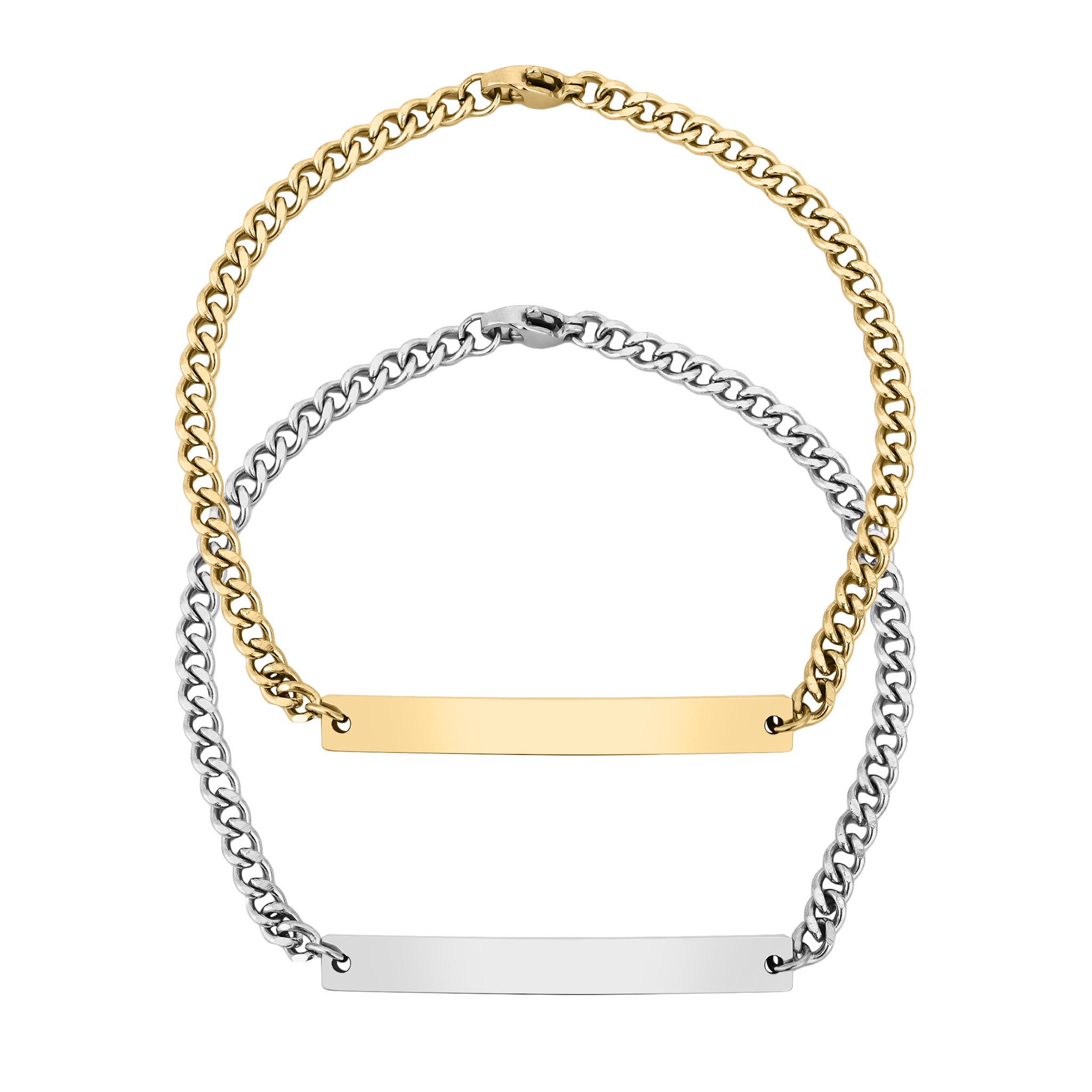 18K Gold PVD Stainless Steel Curved Blank Bar Curb Chain Bracelet / BRJ9080、mySite、dreamappss