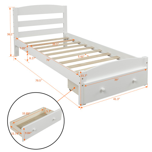 Platform Twin Bed Frame with Storage Drawer and Wood Slat Support No Box Spring Needed, Espresso、、casual
