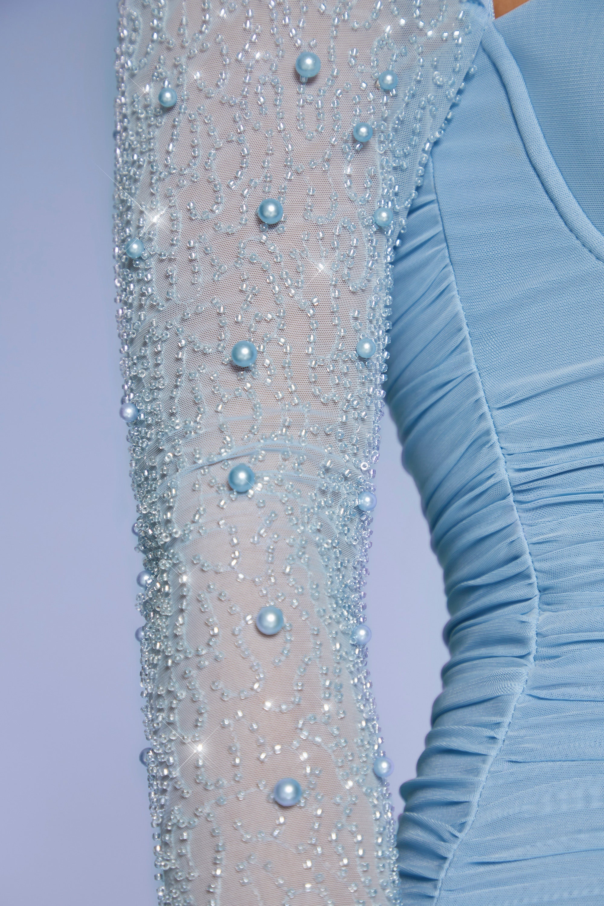 Embellished Long Sleeve Mini Dress in Blue、mySite、solidvoid