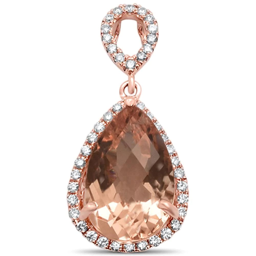 2.46cts 14k Rose Gold Pear Shape Morganite & Diamond Designer Pendant、mySite、g9winljtr
