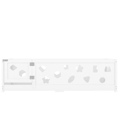 Twin Size Floor Bed with Heightened Safety Guardrails and Door, Solid Wood Bedframe with Rails for Girls, Boys, Teens, Child Bedroom, Kids Playroom, No Slats Included, White、、casual