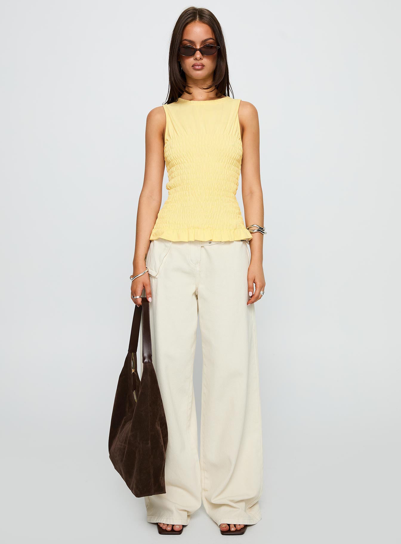 Maybe Tomorrow Ruched Sleeveless Top Lemon、mySite、solidvoid