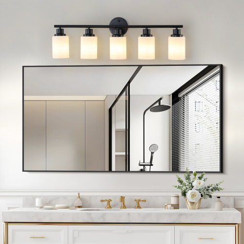 39" Modern 6-Light Vanity Bathroom Mirror Light, Frosted White Glass with Black Iron Frame, Contemporary Wall Sconce for Bedroom, Bathroom, and Dressing Room (No Bulbs)、、eastwooduniform