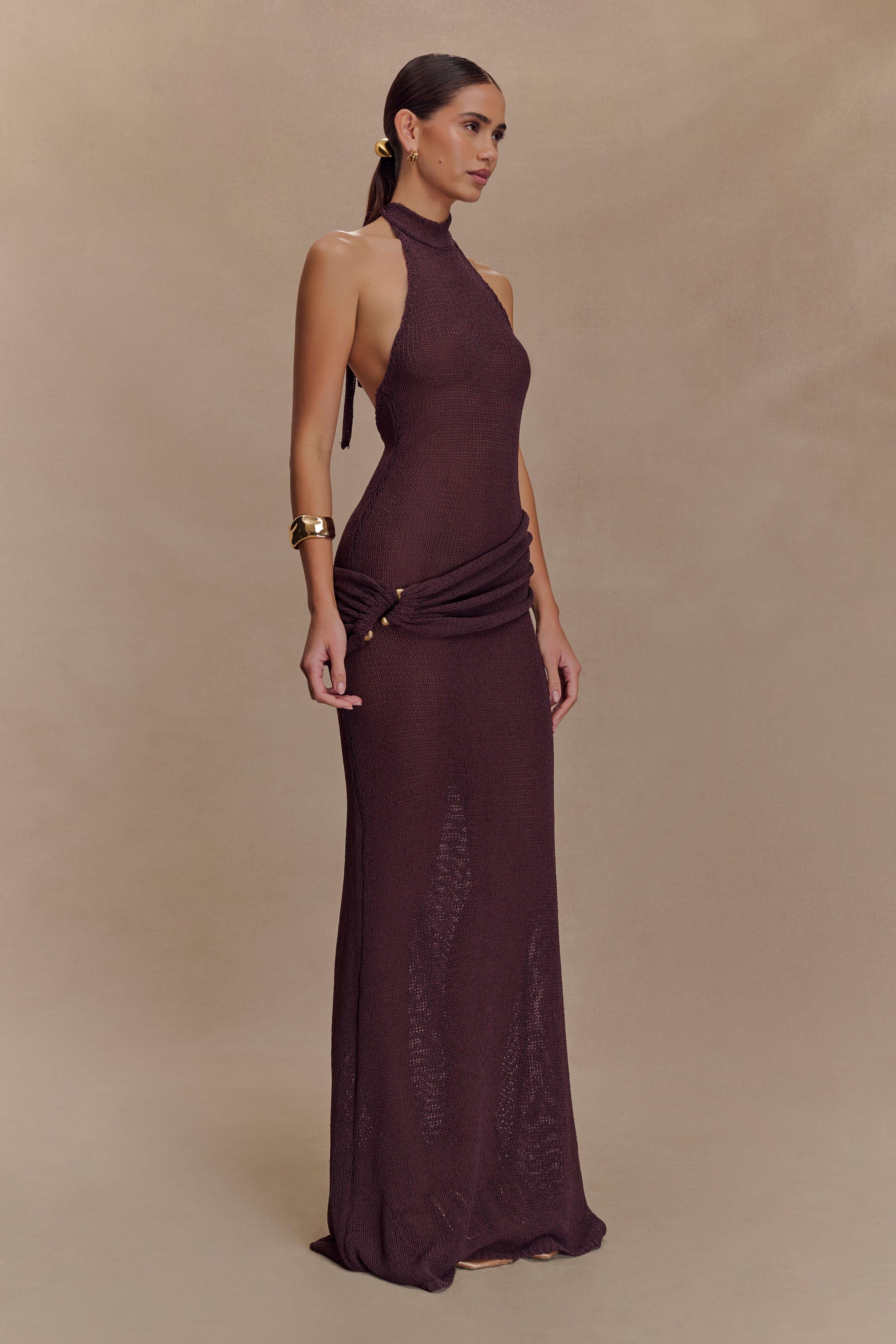Reece Halter Knit Maxi Dress - Chocolate、mySite、solidvoid