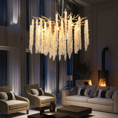 24-inch Modern Golden Pendant Light with Cascading Crystal Strands, Ideal for Living Room, Dining Room and Foyer, High-End Decorative Lighting Fixture (Bulb Not Included)、、eastwooduniform