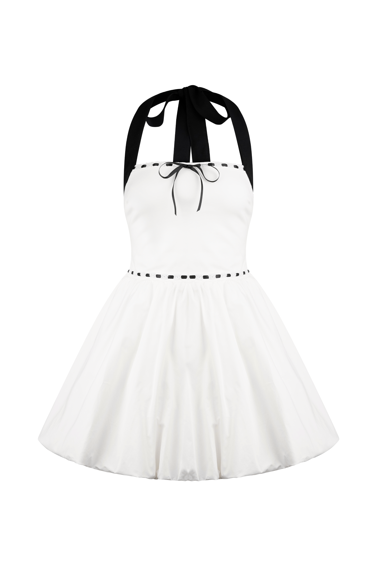 Queenie Halter Bubble Mini Dress - Black/White、mySite、solidvoid