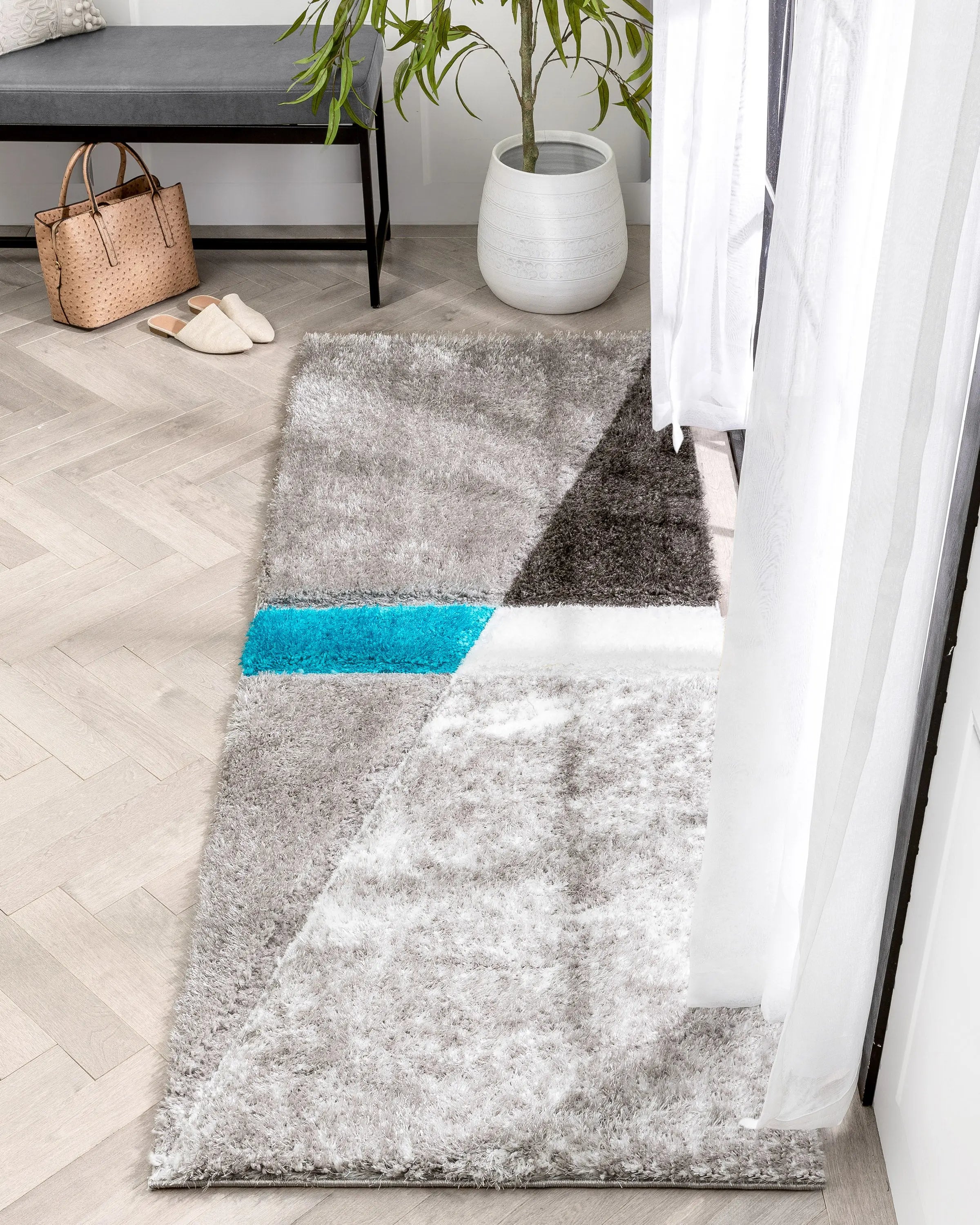 Mori Modern Abstract Geometric 3D Textured Shag Grey Blue Rug、mySite、gigharbornorthrealestate