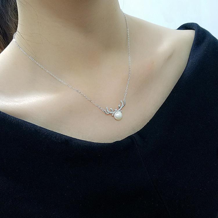 Deer Pearl Necklace and Earrings in 925 Sterling Silver、mySite、g9winljtr