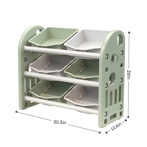 Kids Toy Storage Organizer with 6 Bins, Multi-functional Nursery Organizer Kids Furniture Set Toy Storage Cabinet Unit with HDPE Shelf and Bins for Playroom, Bedroom, Living Room (Green Color)、、casual