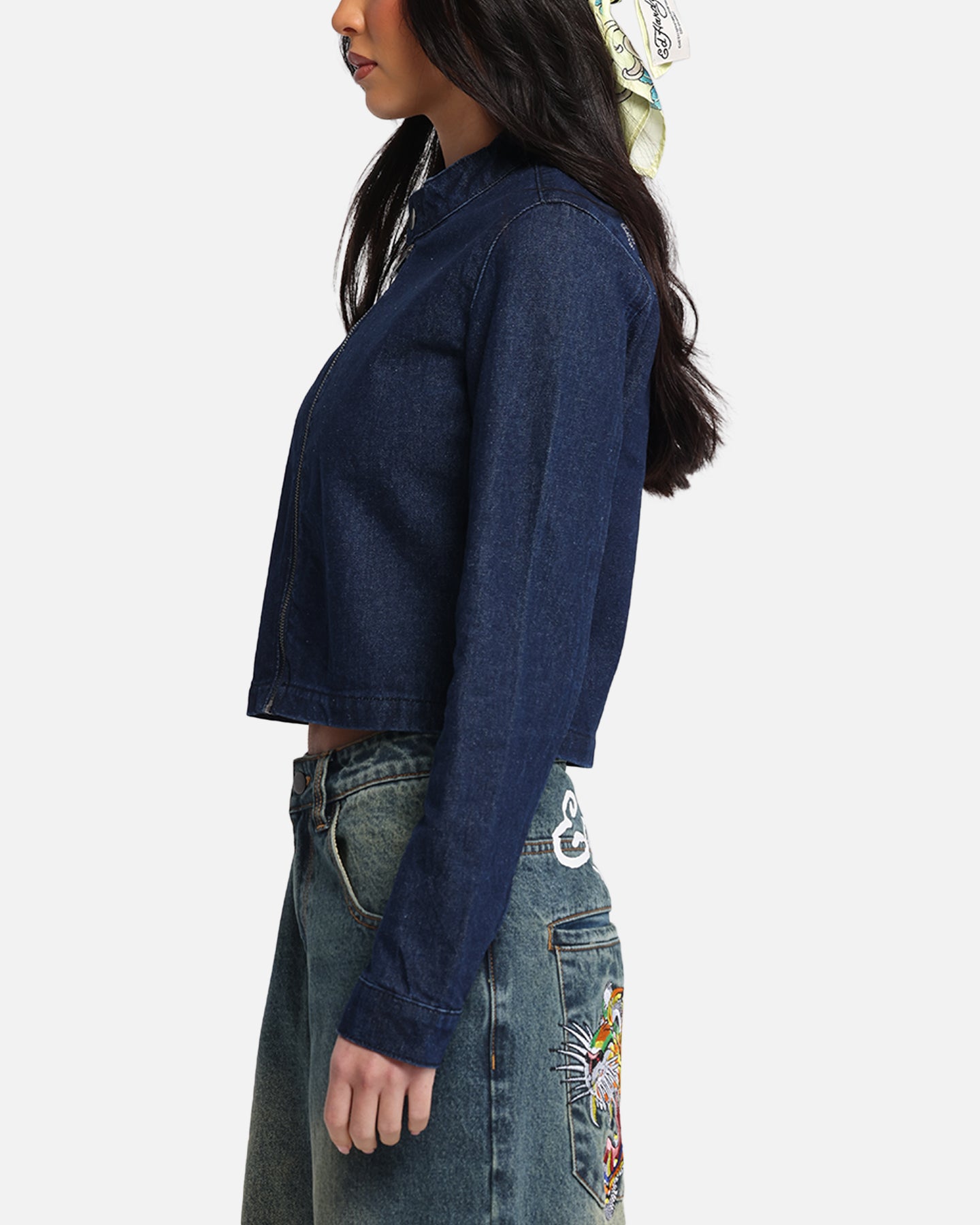 Ed Hardy Women's Cropped Denim Biker Jacket Indigo Denim、mySite、zt4zffjzw