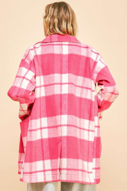 Davi & Dani Plaid Open Front Drop Shoulder Longline Coat、mySite、camillekostekn