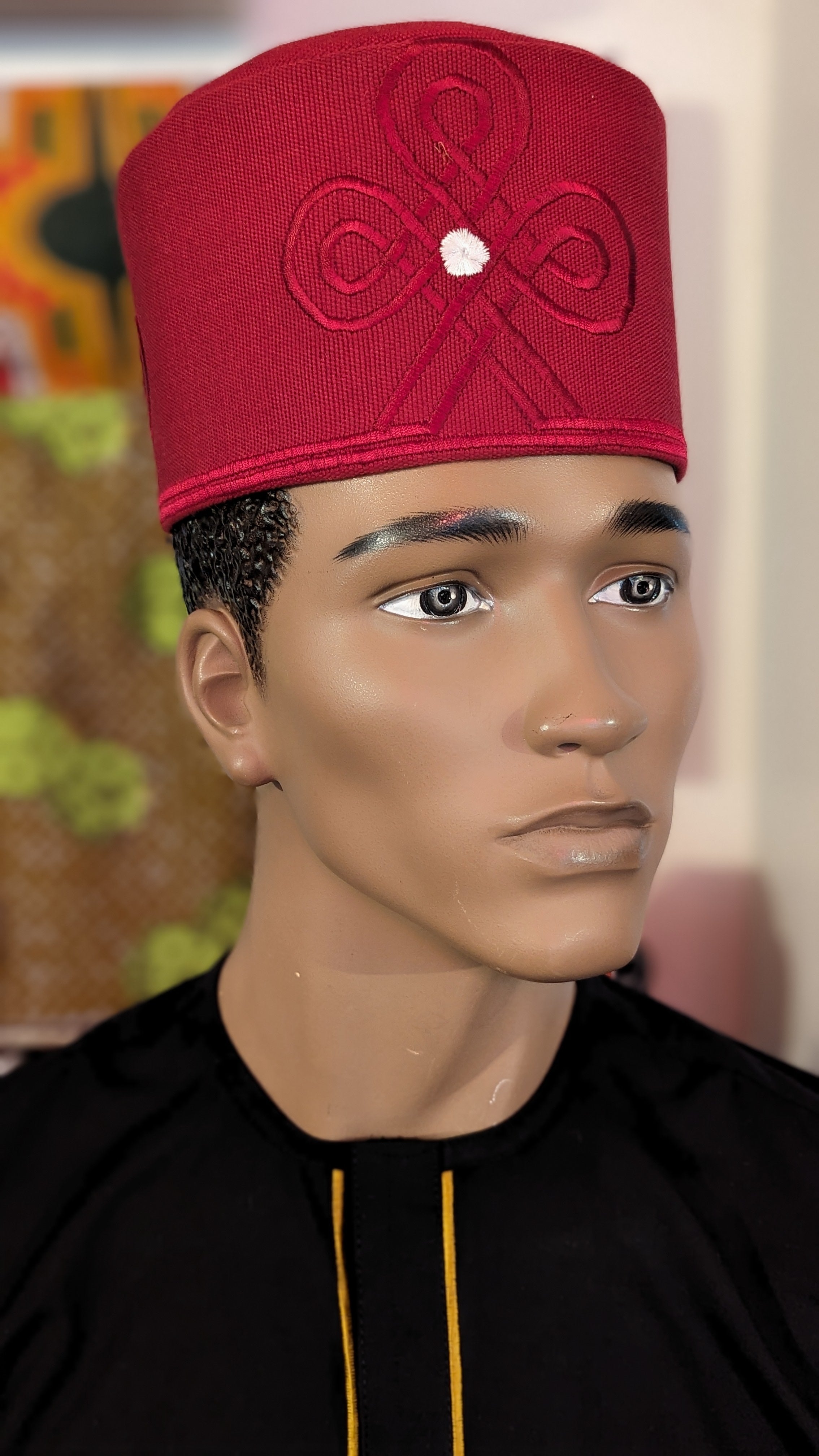 Dupsie's Oke-Bode Burgundy Aso Oke Fila Kufi Cap hat DPABWEH、mySite、solidvoid