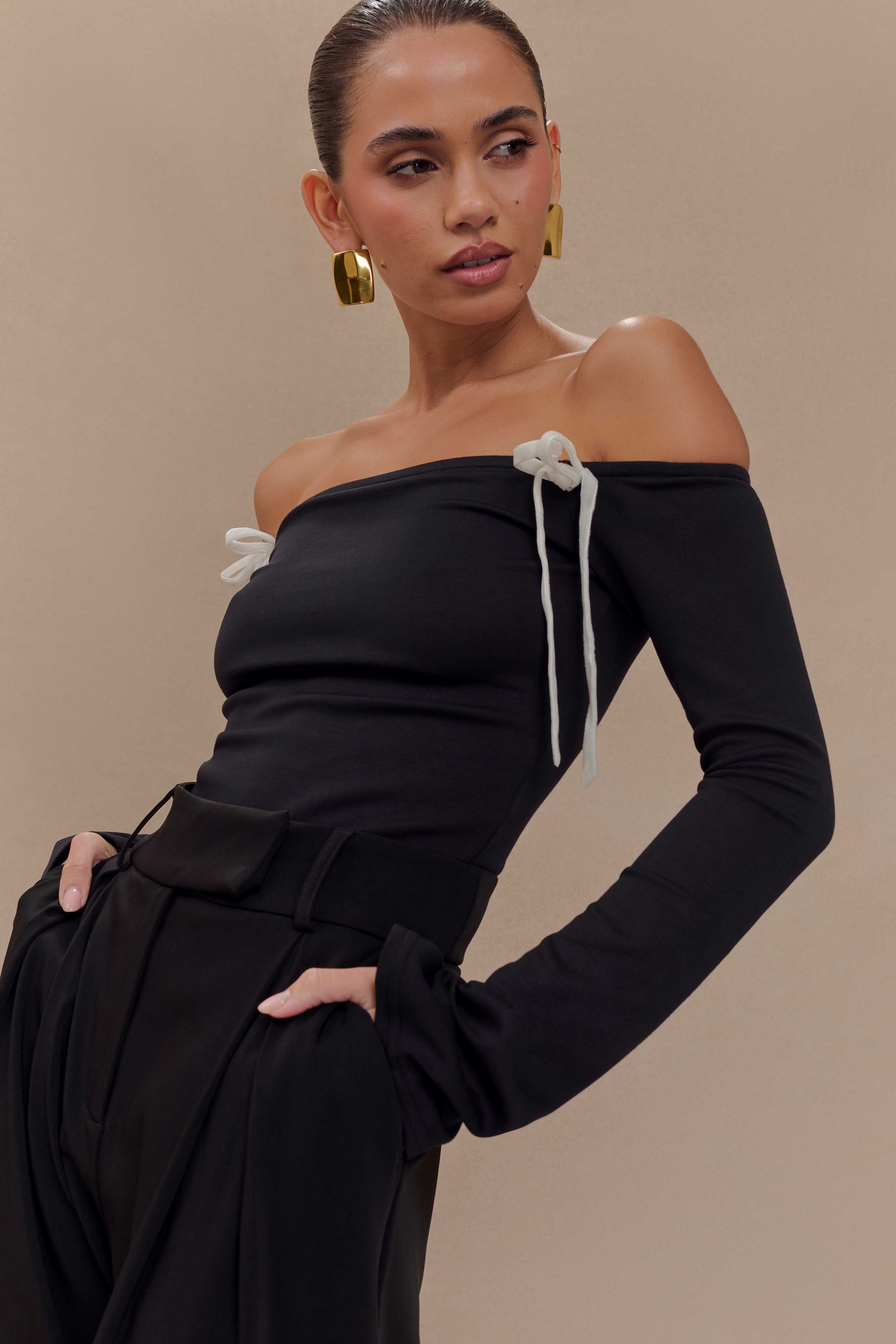 Marlene Scuba Jersey Contrast Top - Black/White、mySite、solidvoid