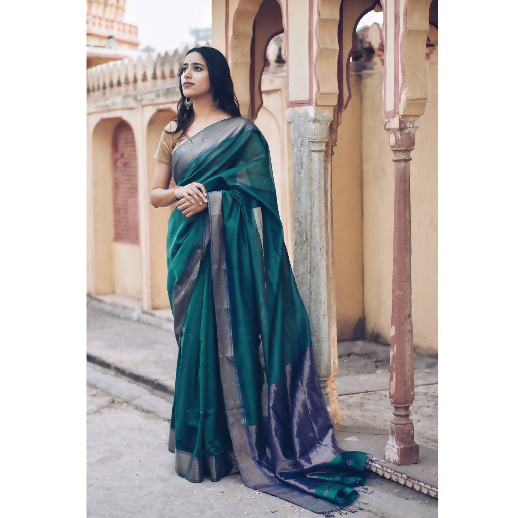 Festive Wear | Maheshwari Cotton Silk Saree | Green、mySite、camillekostekn