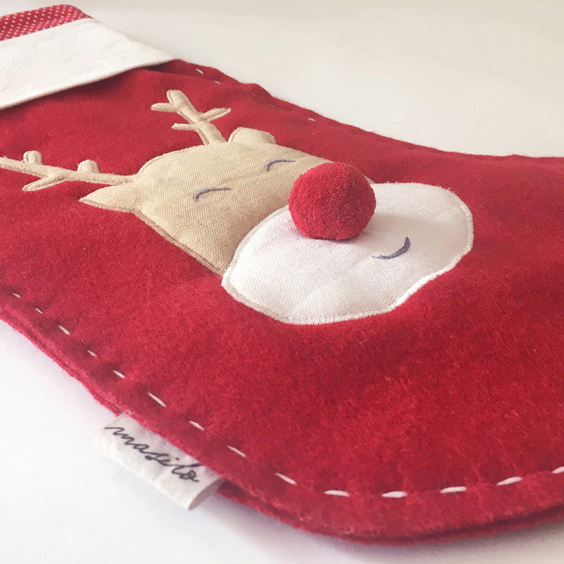 Christmas Stockings | Cotton | Nosed Reindeer Print | Red、mySite、camillekostekn