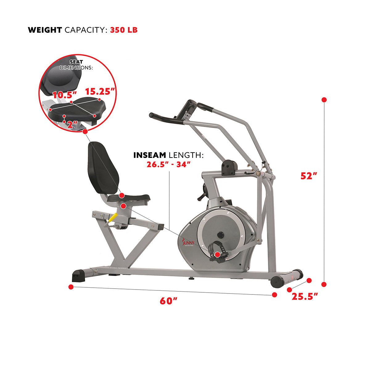 Arm Exerciser Magnetic Recumbent Bike Cross Trainer w/ High 350 LB Weight Capacity、mySite、ghnorth