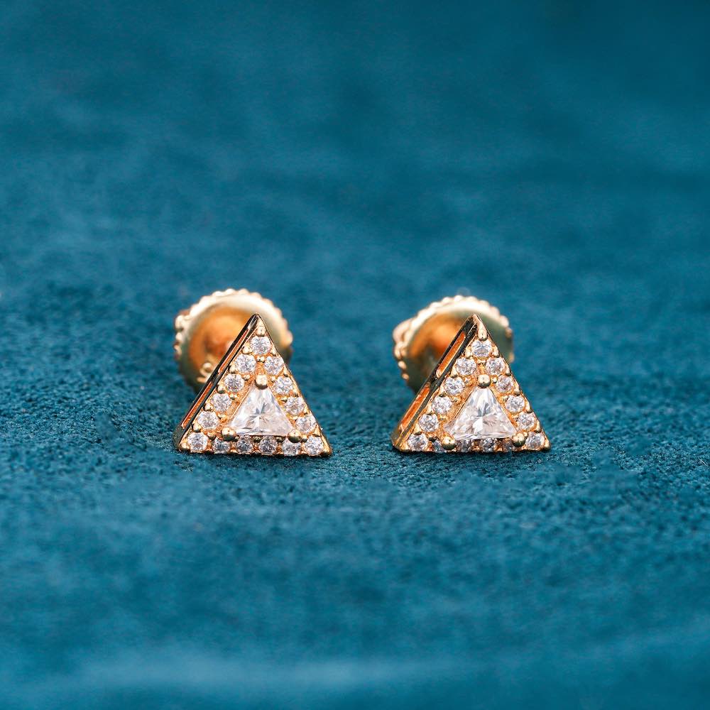 Moissanite Pyramid Stud Earrings 14K Gold、mySite、hinf8tx79