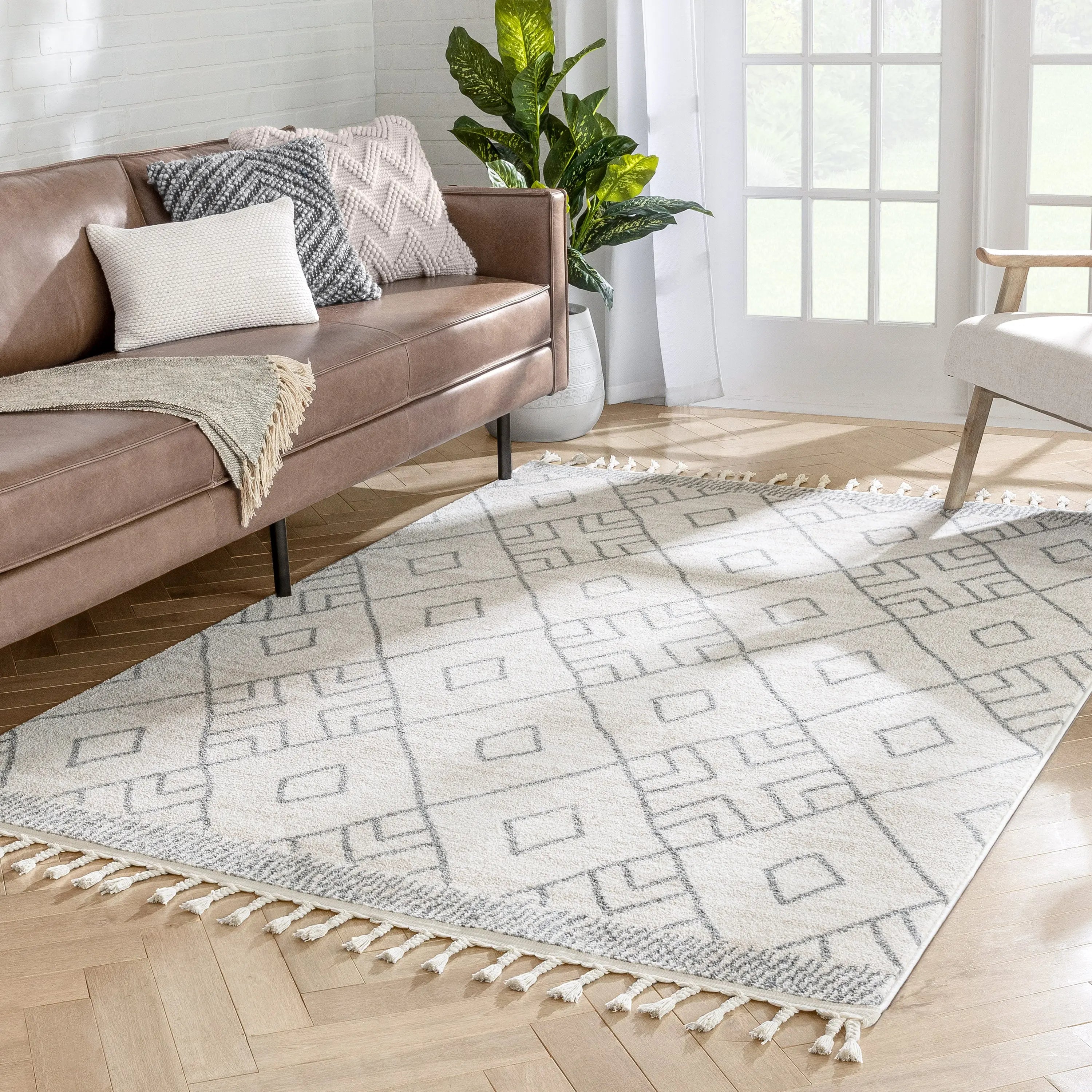 Diodelly Moroccan Lattice Trellis Ivory Grey Rug、mySite、gigharbornorthrealestate