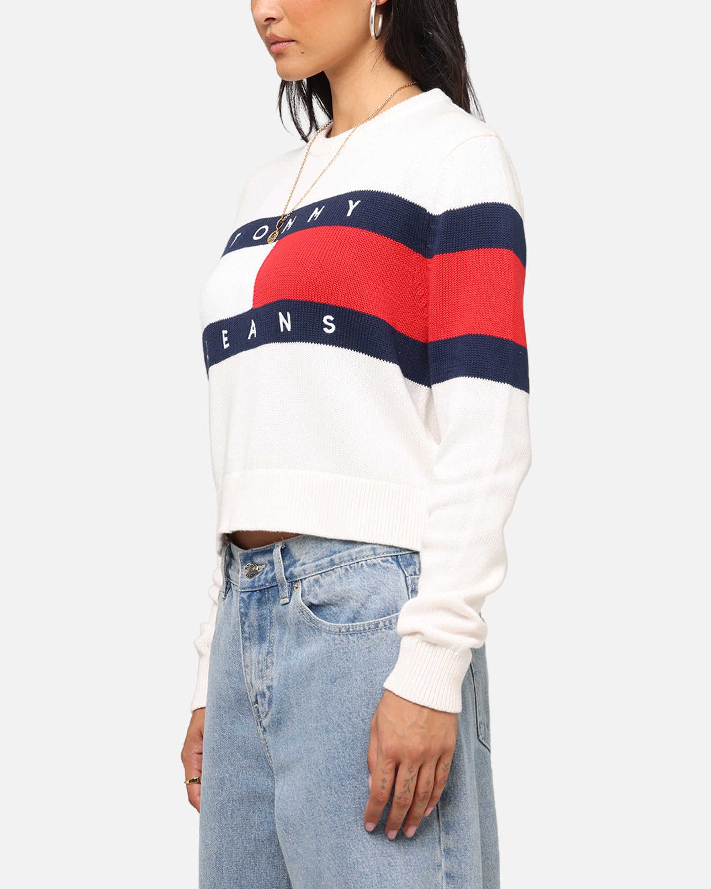 Tommy Jeans Women's Center Flag Sweater Ancient White、mySite、zt4zffjzw
