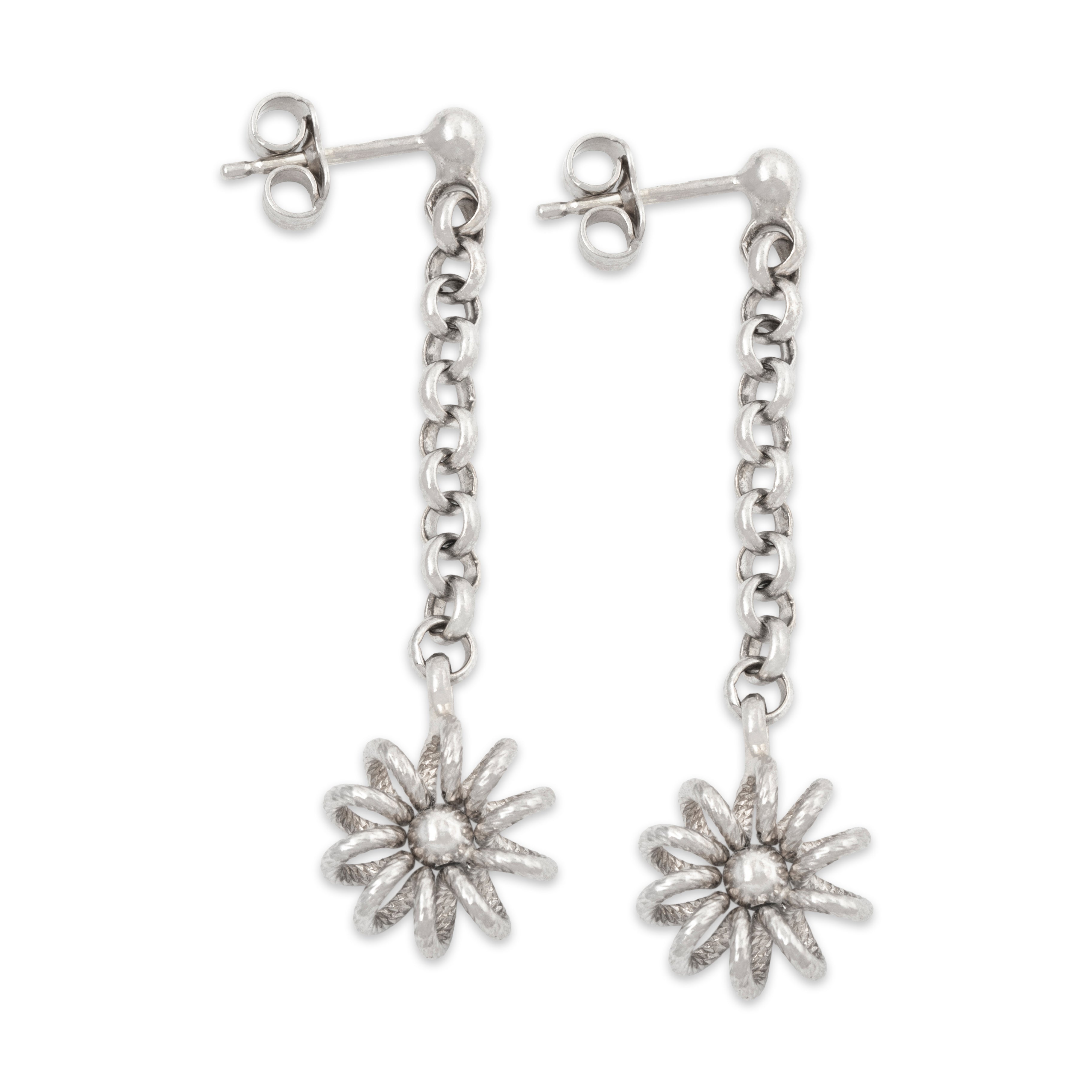 Vintage Italian 14k White Gold Spiraling Daisies Dangle Earrings、mySite、hinf8tx79