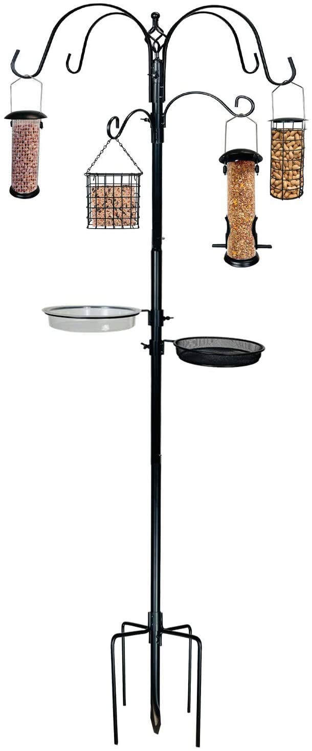 Ashman Online - Ashman Deluxe Premium Bird Feeding Station, 22 Wide x 91 Tall (82 inch Above Ground) Black with 4 Multiple Hooks and 4 Bird Feeders Hanging Kit.、mySite、g9winljtr