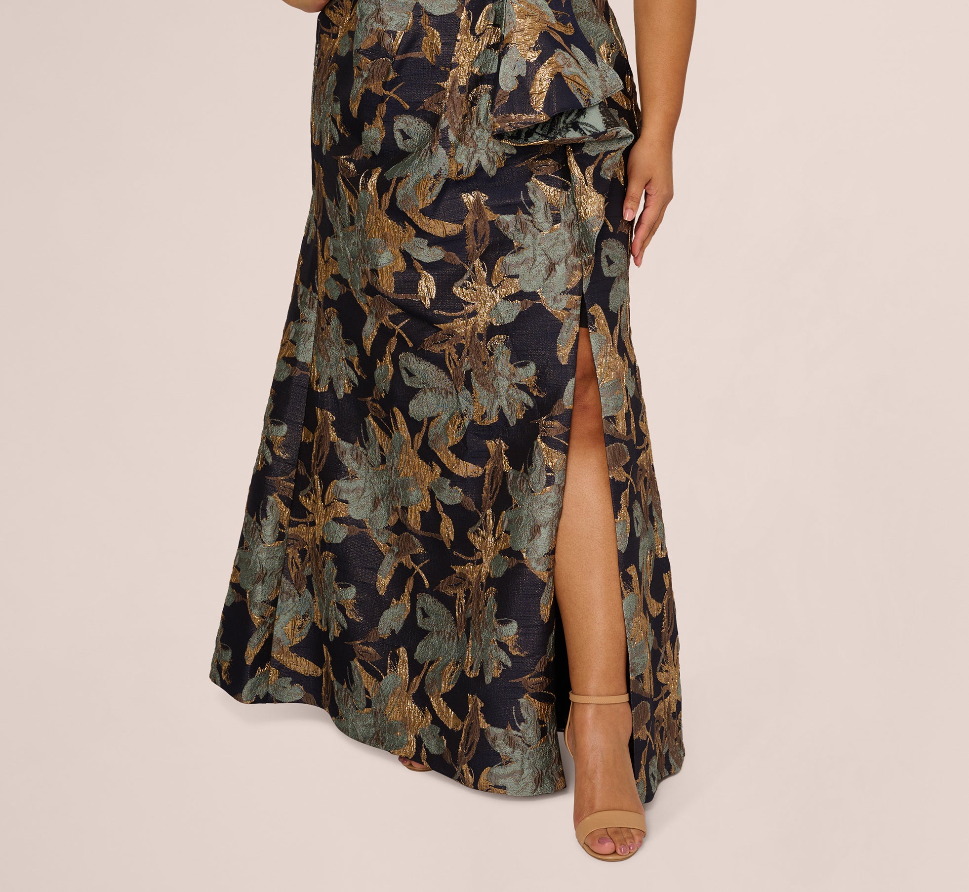 Plus Size One Shoulder Jacquard Dress In Blue Gold、mySite、solidvoid