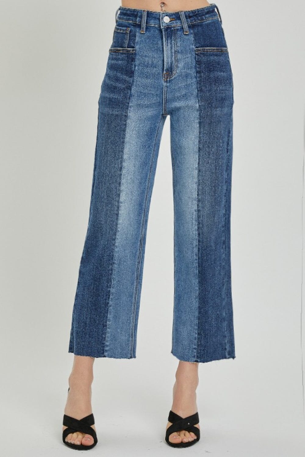RISEN Full Size Mid-Rise Waist Two-Tones Jeans with Pockets、mySite、camillekostekn