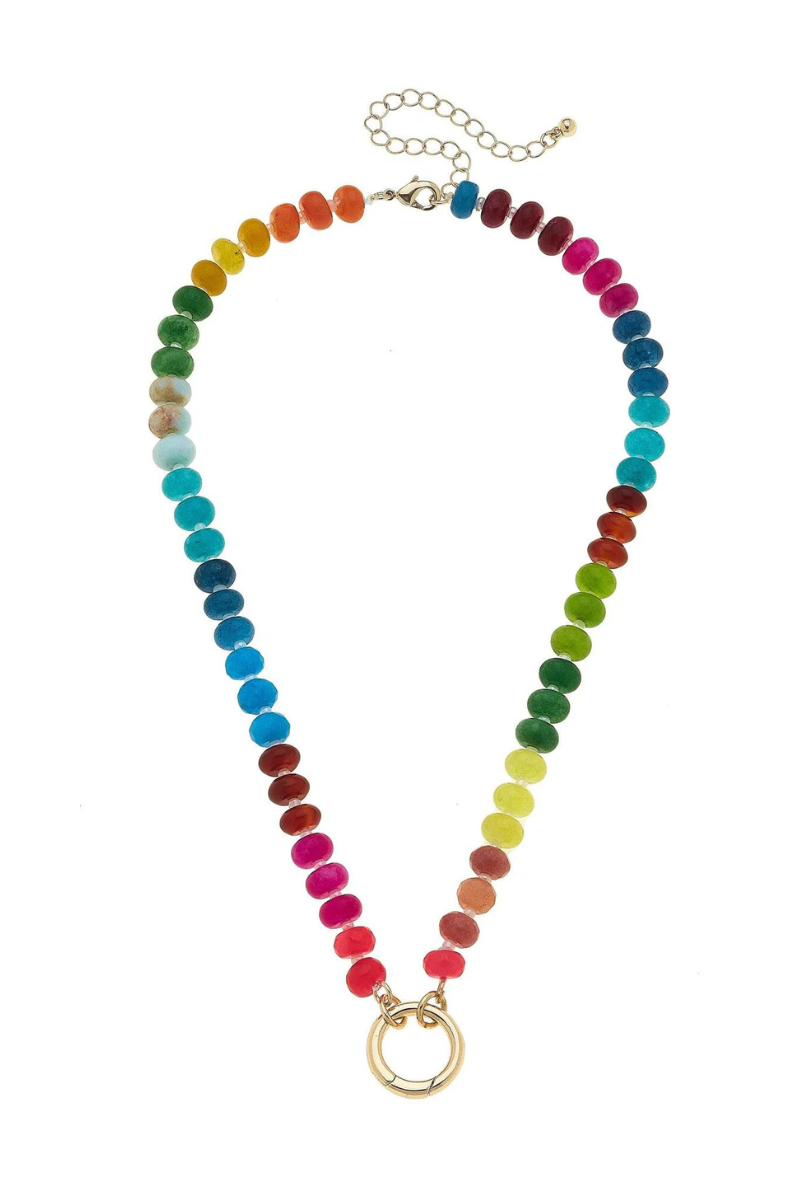 Lucy Gemstone Beaded Charm Necklace Base - Rainbow Multi、mySite、hinf8tx79