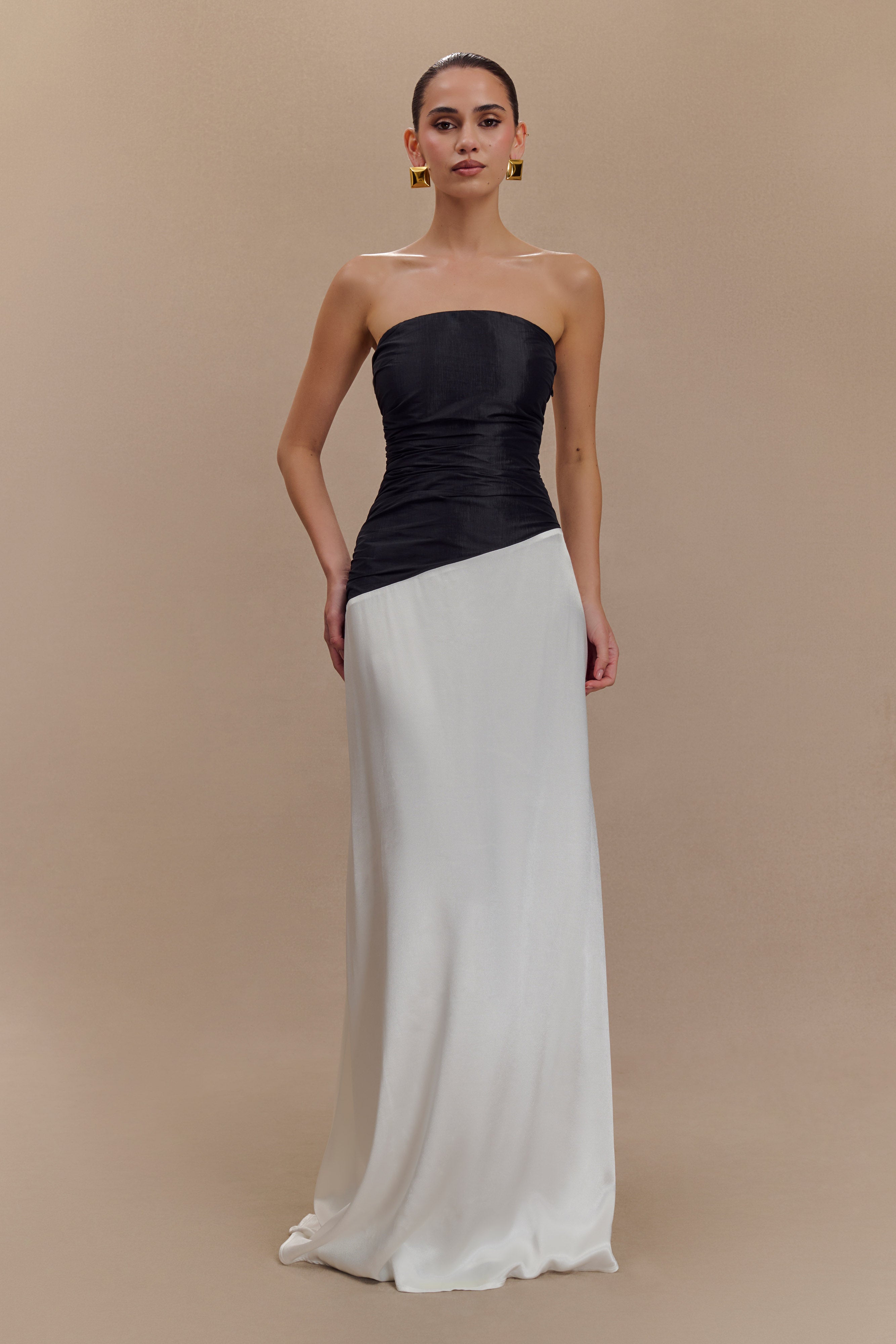 Serena Strapless Taffeta Maxi Dress - White/Black、mySite、solidvoid