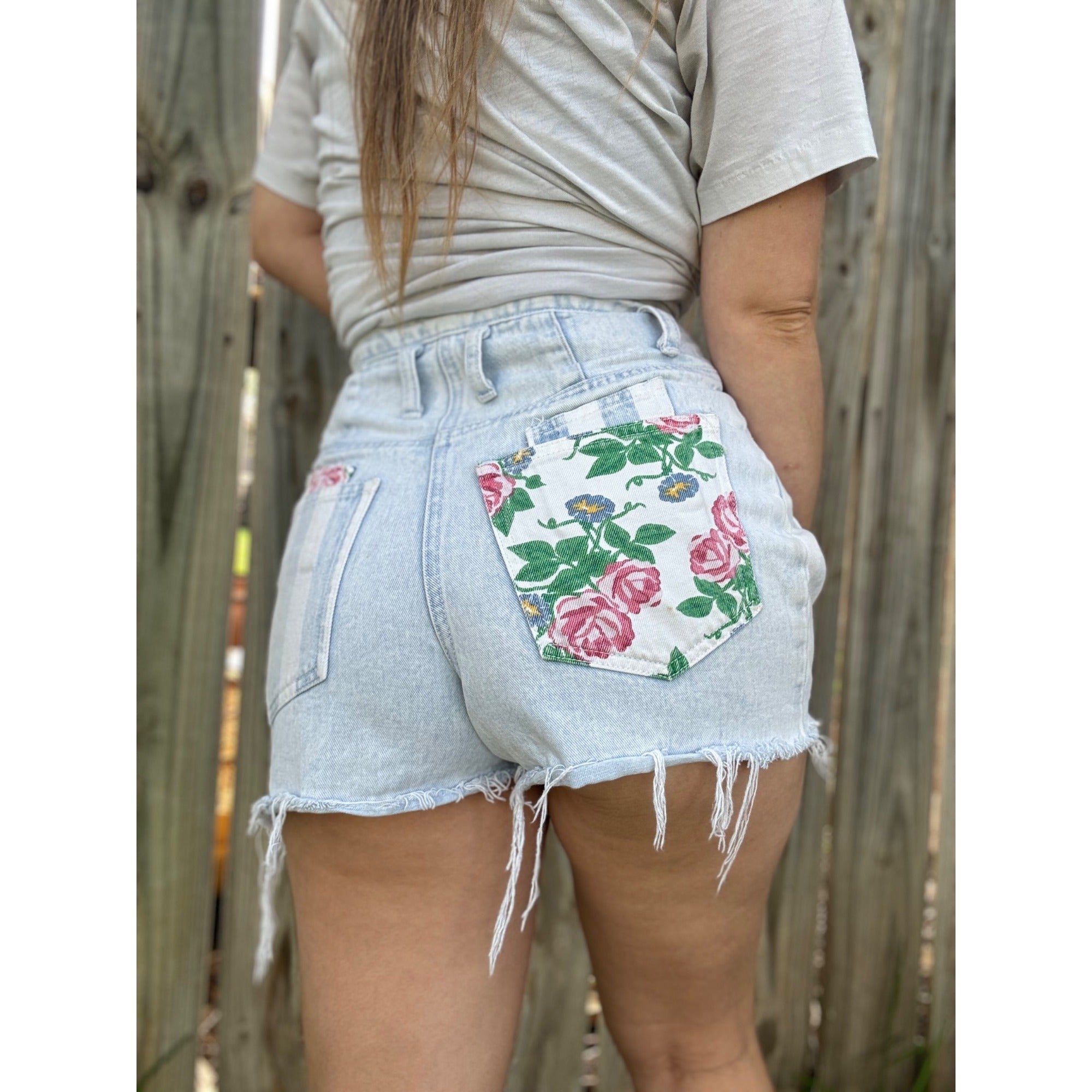 90's Nuovo Floral Striped High Rise Cut Off Raw Hem Denim Jean Shorts 3、mySite、garagedoors4me