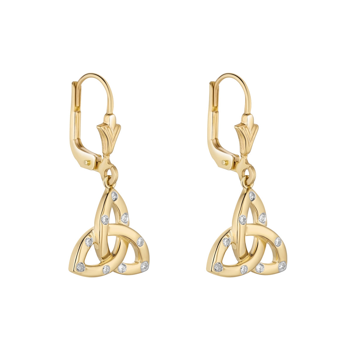  14K Gold Flush Set Diamond Trinity Knot Drop Earrings